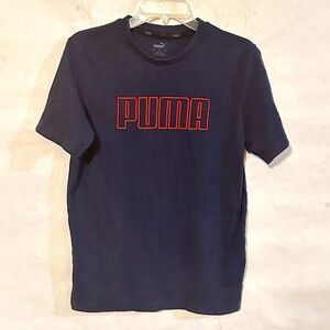 Puma Blue Red Workout Athletic Short Sleeve T Shirt Tee